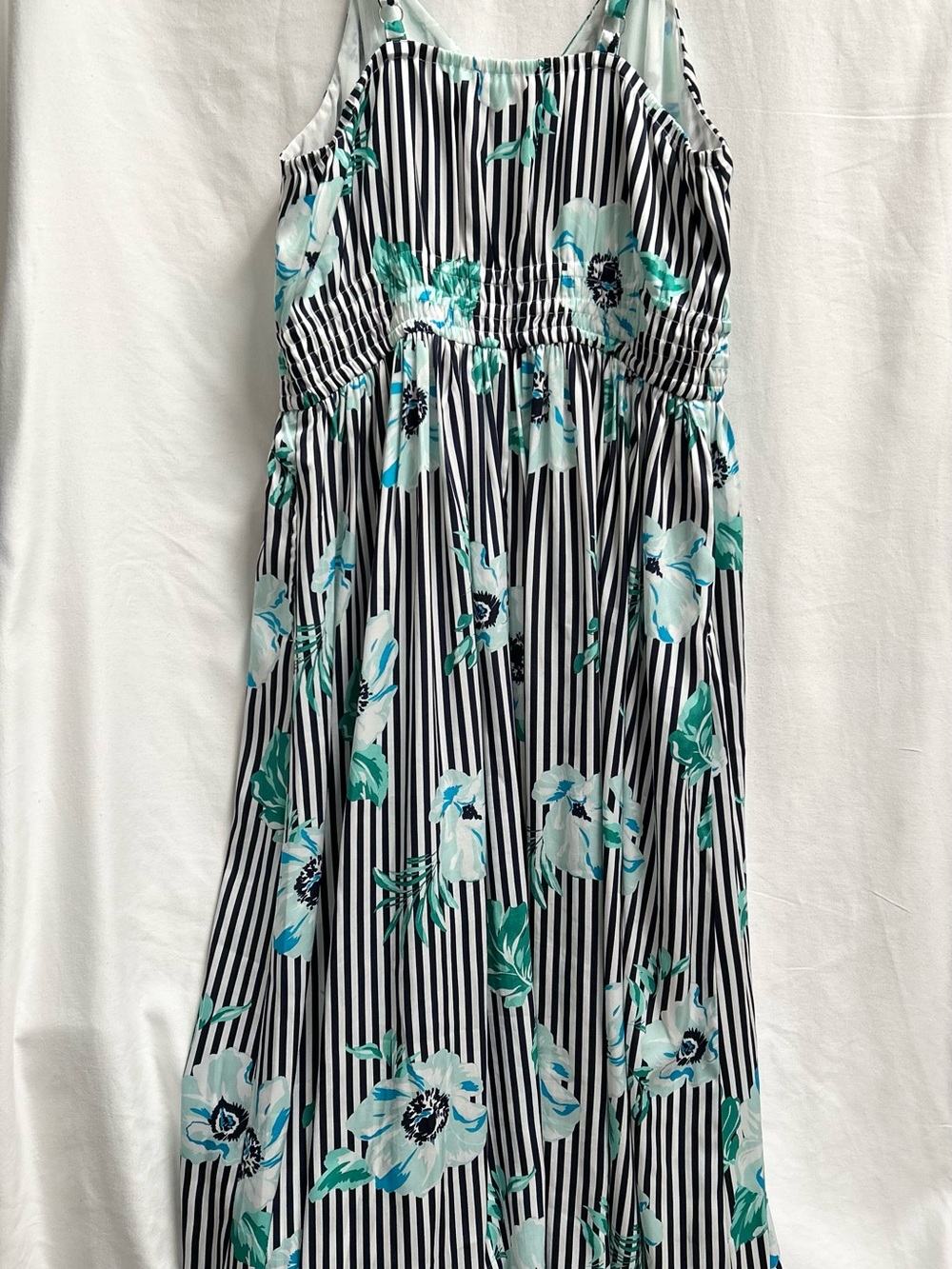 LANE BRYANT MAXI SUNDRESS, NAVY AND WHITE STRIPE WITH BLUE FLORAL, PLUS SIZE 18 - Picture 4 of 11
